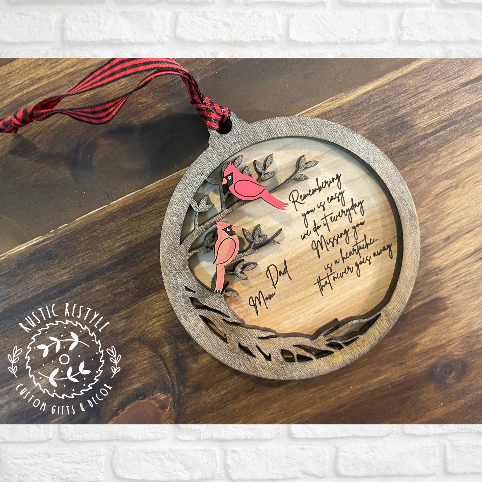 cardinal tree Remembrance ornament, a 4inch remembrance Christmas ornament that can be personalized with engraved names on the back