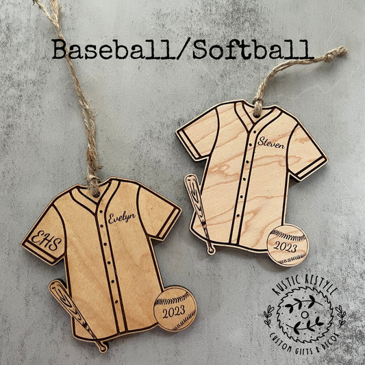 Baseball/ Softball Ornament, Personalized wood baseball/softball Christmas ornament