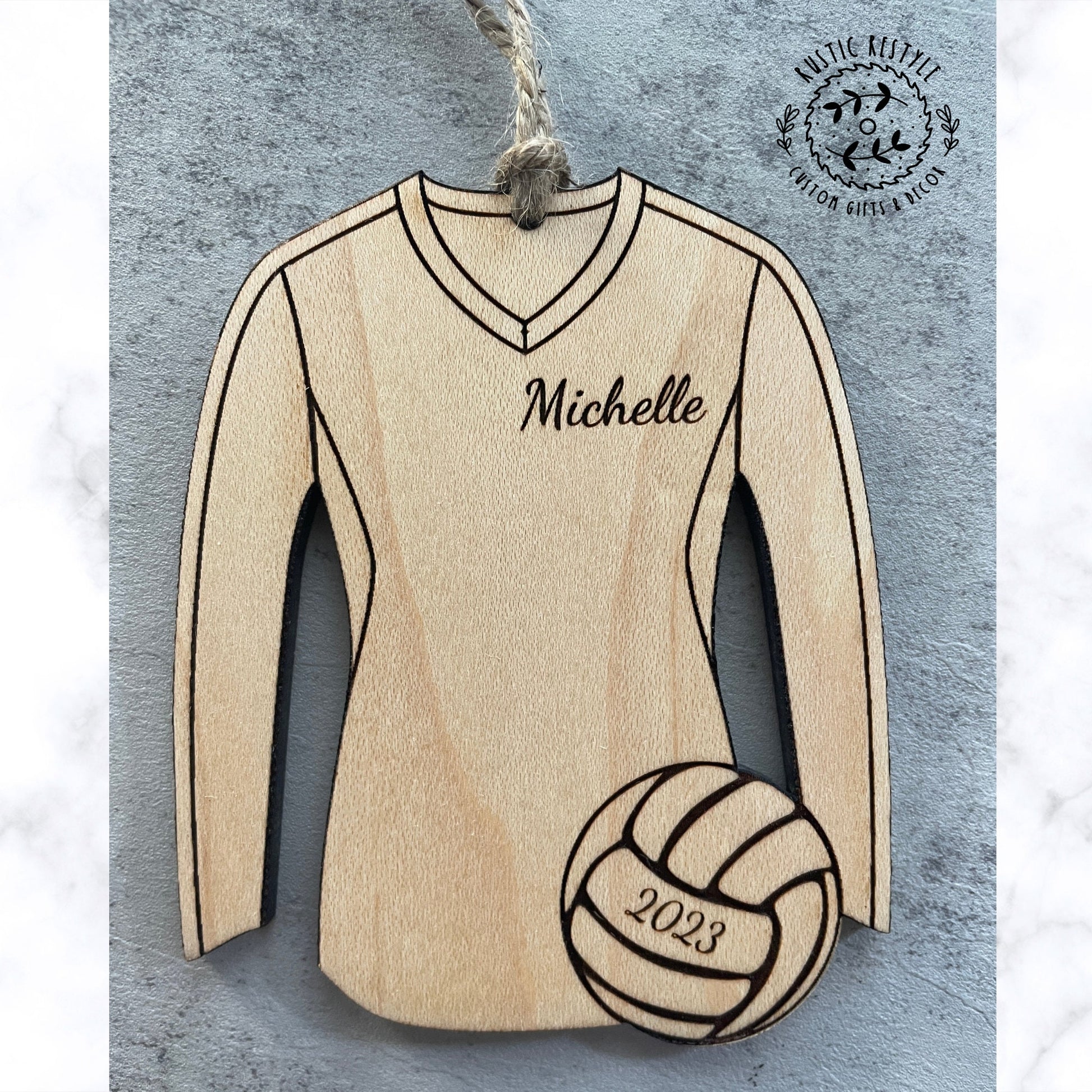 Volleyball Ornament, Personalized wood volleyball ornament