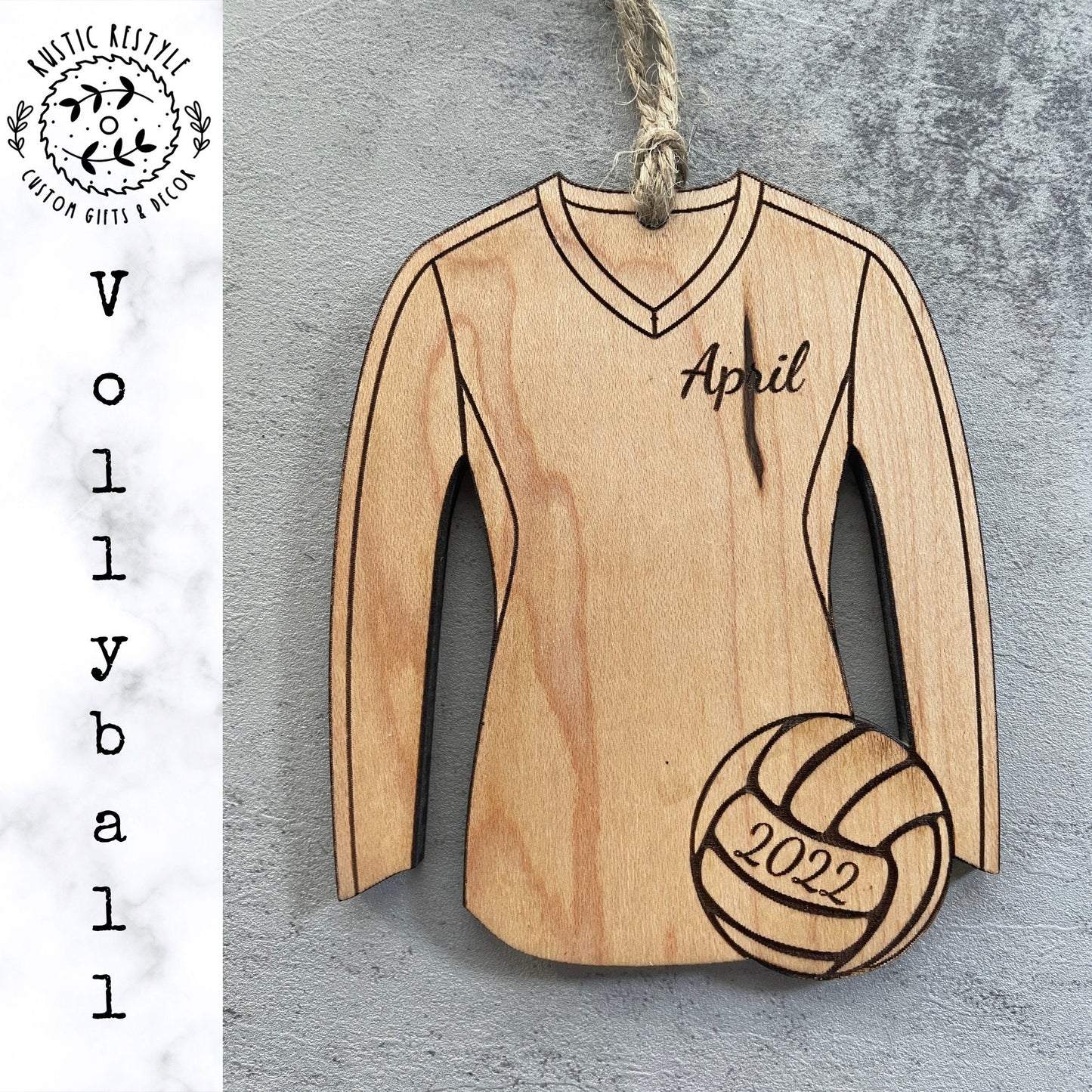 Volleyball Ornament, Personalized wood volleyball ornament