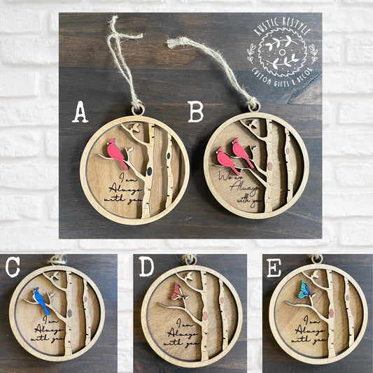Cardinal, Bluejay, or Butterfly Remembrance Ornament. Memorial Tree Ornaments