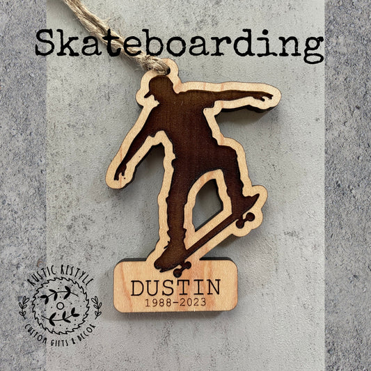 Memorial Skateboard Ornament, Personalized wood Skateboard ornament