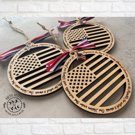 American Flag, Pledge of Allegiance Ornament. Beautiful Pledge of Allegiance Flag Christmas Ornament