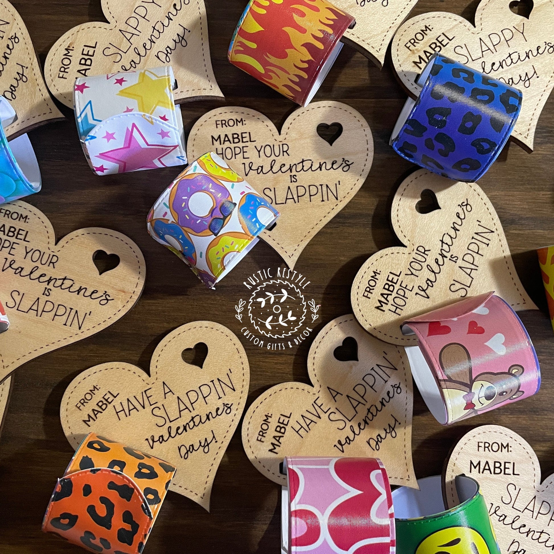 Classroom slap bracelet Valentines, Personalized wooden Valentine's Day gift