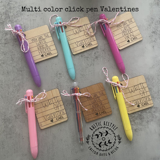 Classroom Multicolor click pen Valentines, Personalized wooden Valentine's Day gift