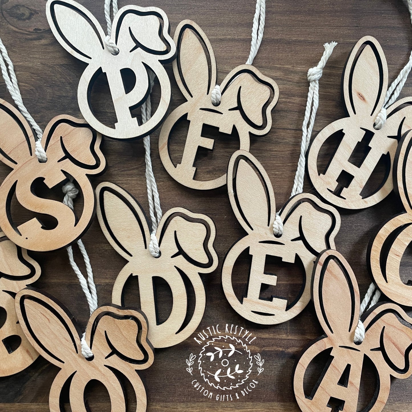 Initial Bunny Letter Basket tags, Monogram ornaments or Easter Basket tags